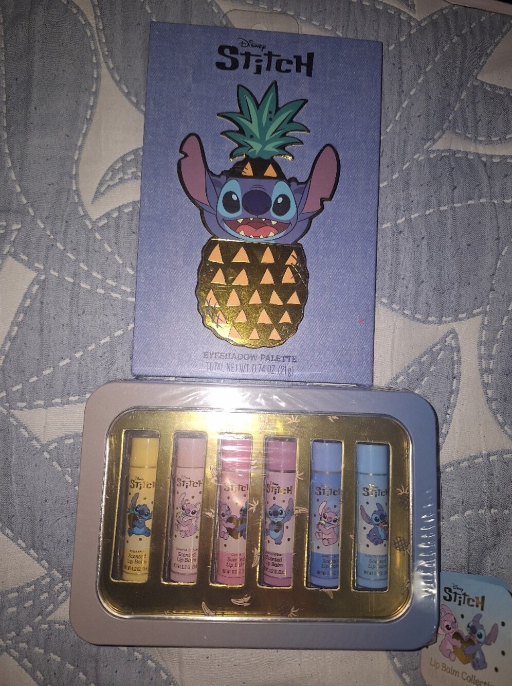 Stitch Pastel Eyeshadow & Lip Balm Set - Purple, Pink, Blue, Yellow